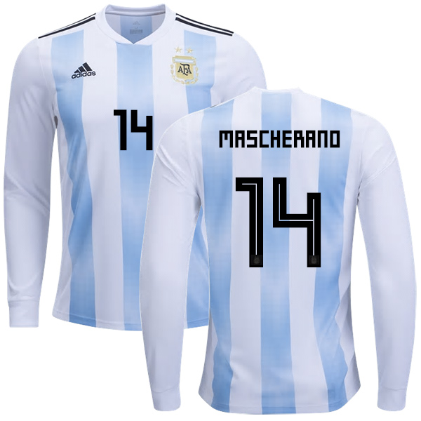 Argentina #14 Mascherano Home Long Sleeves Kid Soccer Country Jersey - Click Image to Close